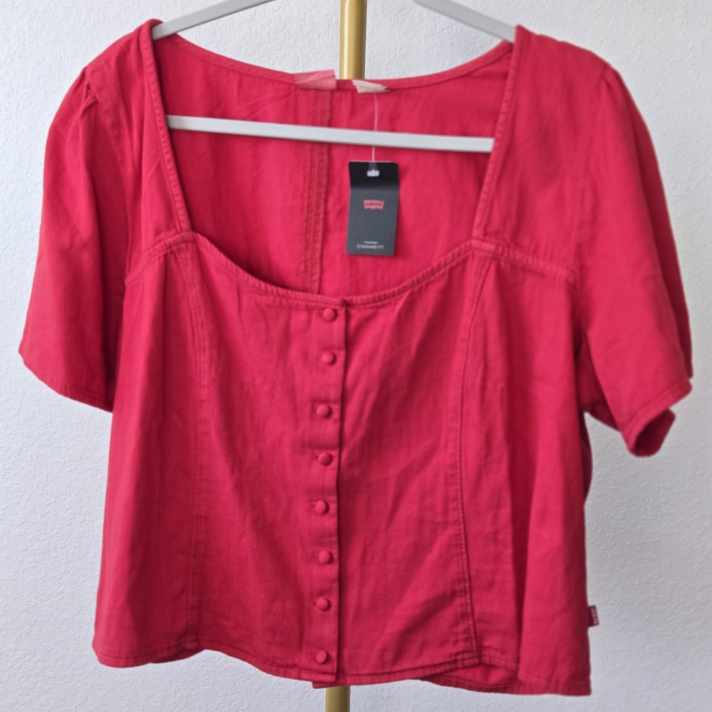 Levi's Bold Red Button-Up Blouse